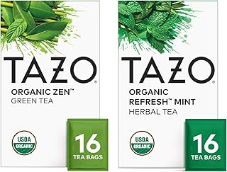 TAZO Tea Bags, Regenerative Organic: Refresh Mint Herbal Tea, & Zen Green Tea 16 CT (1ea) (Variety Pack)