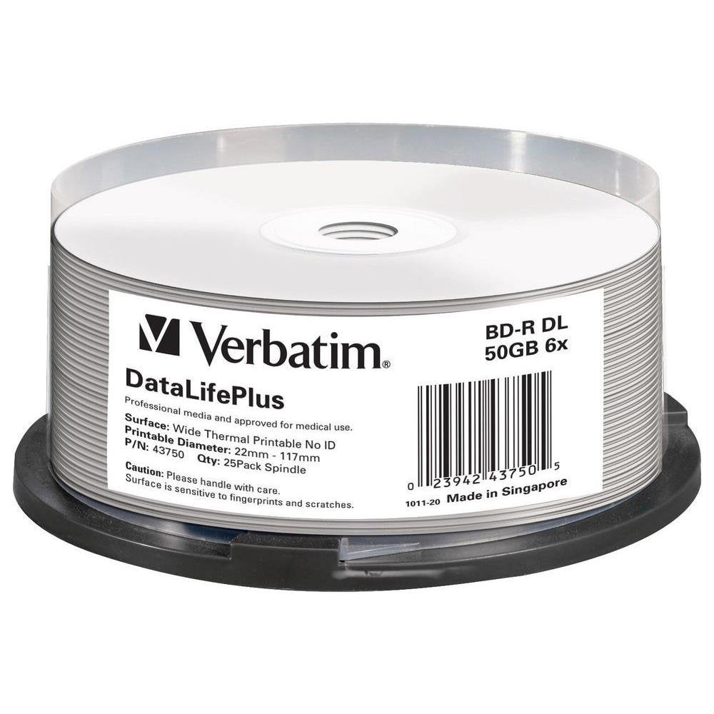 BD-R - Blu-ray-Disc 50 GB by Verbatim – no, BD-R DL, Pack of 25, Model 43750