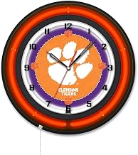 Holland Bar Stool Clk19BKClmson NCAA 19 in. Dia. Clemson Double Neon Wall Clock Black