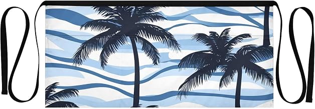 Blue Palm Trees Waist Apron with 3 Pockets Waiter Server Short Aprons 25.2x11.8 Inch Stain Resistant Apron for Kitchen Garden Restaurant 1 Pack