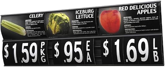 Produce Track Signs with Tape Matte Black Plastic 6 Channel Unframed - 48"L
