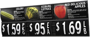 Produce Track Signs with Tape Matte Black Plastic 6 Channel Unframed - 48"L