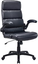 Lorell Colline High-Back Office Chair with Flip-Up Arms, Bonded Leather with PVC, 360-Degree Swivel, Tilt Mechanism, Black