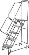Ballymore FSH526P Steel Standard Rolling Ladder with Spring Loaded Casters and Handrails, Perforated Step Tread, Unassembled, OSHA/ANSI Standard, 5 Steps, 24" Step Width, 14" Top Step Deep, Gray