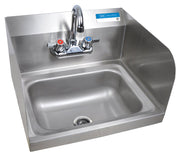 BK Resources Wall Mounted Stainless Steel Hand Sink with Faucet and Side Splashes – 16 Inches, Stainless Steel, 14x10 Bowl with Faucet and Side Splash, Model BKHS-W-1410-SS-P-G
