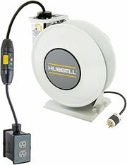 Hubbell HBLI45143GF215M1 - White Industrial Reel with Black Portable Outlet Box, GFCI Module and (2) 15A Duplex