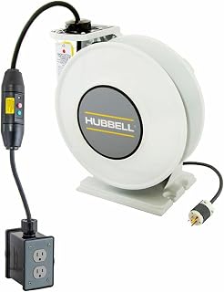 Hubbell HBLI45143GF215M1 - White Industrial Reel with Black Portable Outlet Box, GFCI Module and (2) 15A Duplex