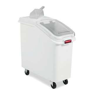 ProSave Shelf-Storage Ingredient Bin With Scoop 400-Cup Capacity Plastic White Sliding Lid Container with Wheels for Kitchen/Restaurant/Food Organization by Rubbermaid Commercial