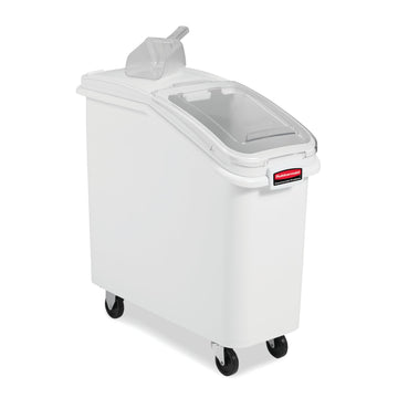 ProSave Shelf-Storage Ingredient Bin With Scoop 400-Cup Capacity Plastic White Sliding Lid Container with Wheels for Kitchen/Restaurant/Food Organization by Rubbermaid Commercial
