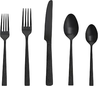 Fortessa Nomad Stainless Steel Flatware, Brushed Matte Black, 20 Piece Place Setting, Service for 4
