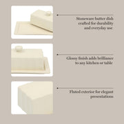 Martha Stewart Stoneware Butter Keeper with Lid, Rectangular Ceramic, Linen White