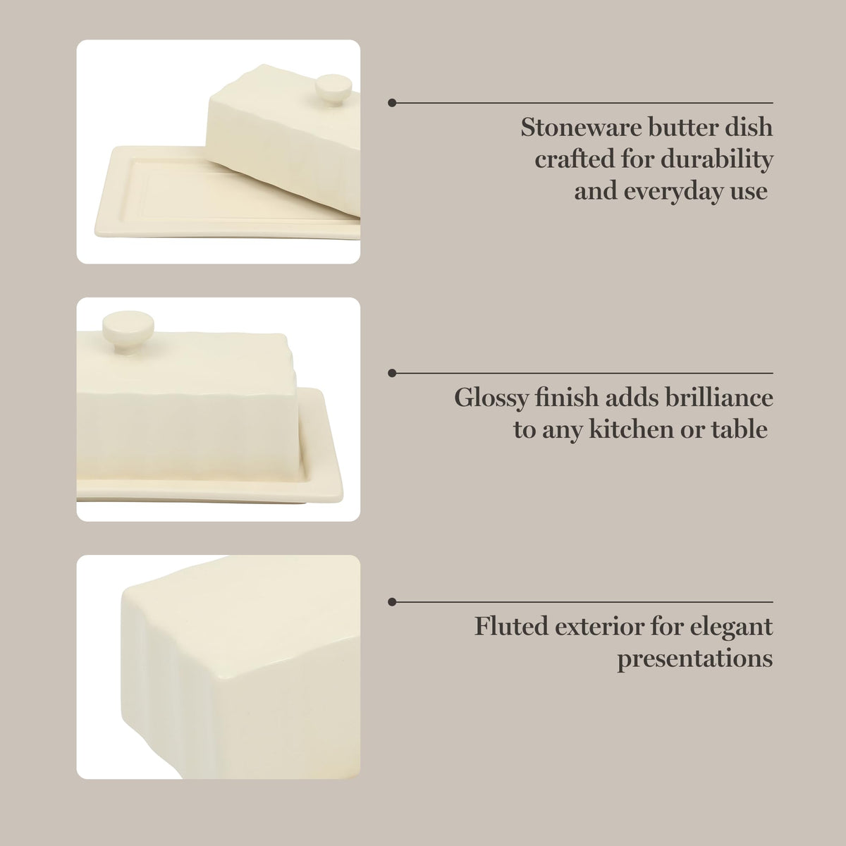 Martha Stewart Stoneware Butter Keeper with Lid, Rectangular Ceramic, Linen White