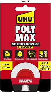 UHU 7004621 Poly MAX Doppelband weiß Double Band, White, 1,5m x19mm