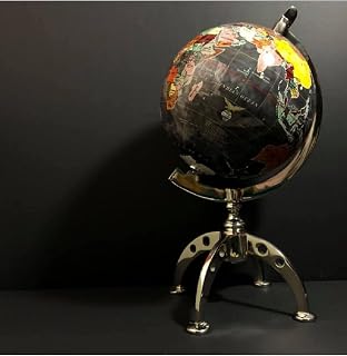 Black Globe with Stand Decorative Political Map Earth Model 15.7 inches Height - Black