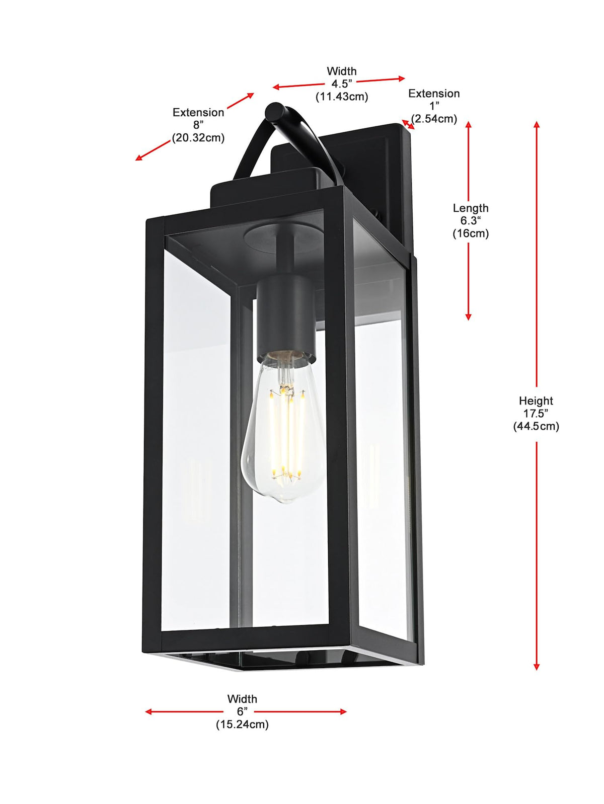 Hilton One Light Outdoor Wall Sconce Black by Lighting Design – 12", Iron, Black, Model OD330W18BK