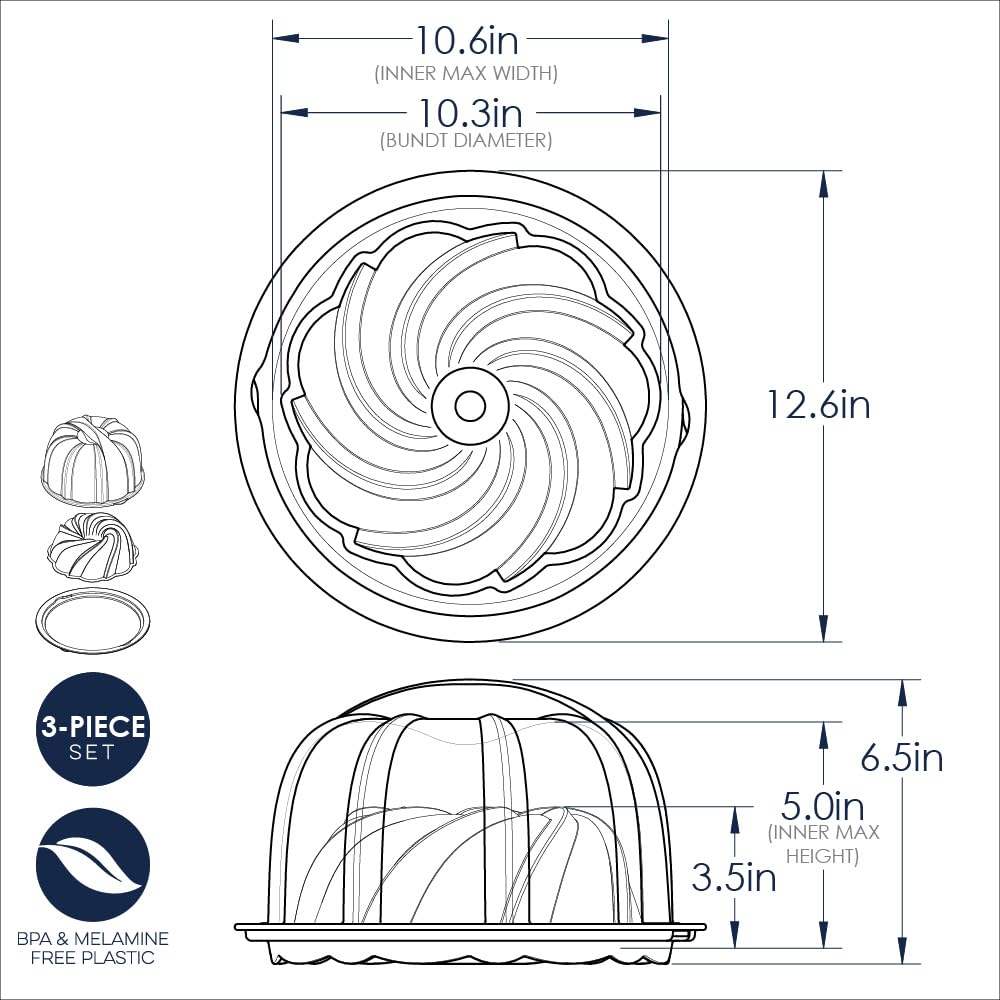 Formed Swirl Bundt with Keeper by Nordic Ware – 10 Cup, 10.0 cups, Aluminum, Twilight Blue with Keeper, Model 52022AMZM