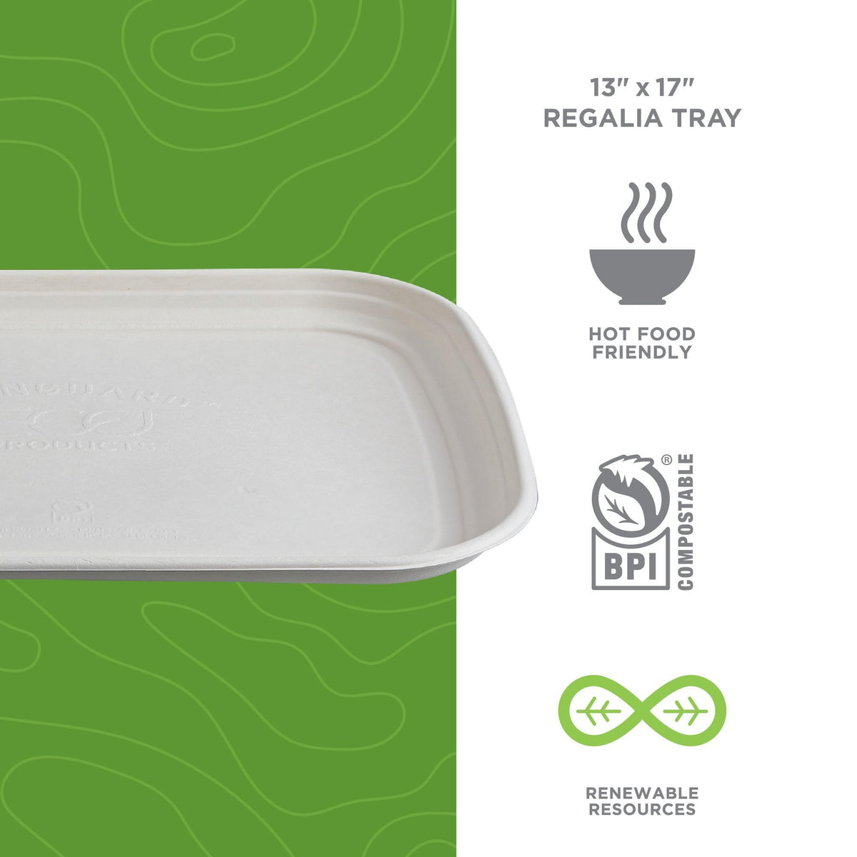Eco-Products Compostable 13x17in Serving Tray by ECO PRODUCTS – 13"x17", Bamboo, White, Pack of 100, Model EP-SCTR1317NFA