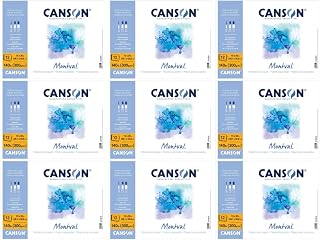 Canson Montval Watercolor Pad, 15" x 20", Cold Press, 140 lb. (300gsm), White, Tape Bound, 12 Sheets/Pad, Case of 9 Pads, 108 Sheets Total