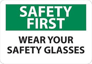 National Marker SF39PB "Safety First, Wear Your Safety Glasses" Sign, PS Vinyl, 10" x 14"