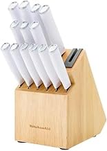 KitchenAid Classic Natural Knife Block Set with Built-In Sharpener, Japanese Stainless Steel Knives, White, 14-Piece