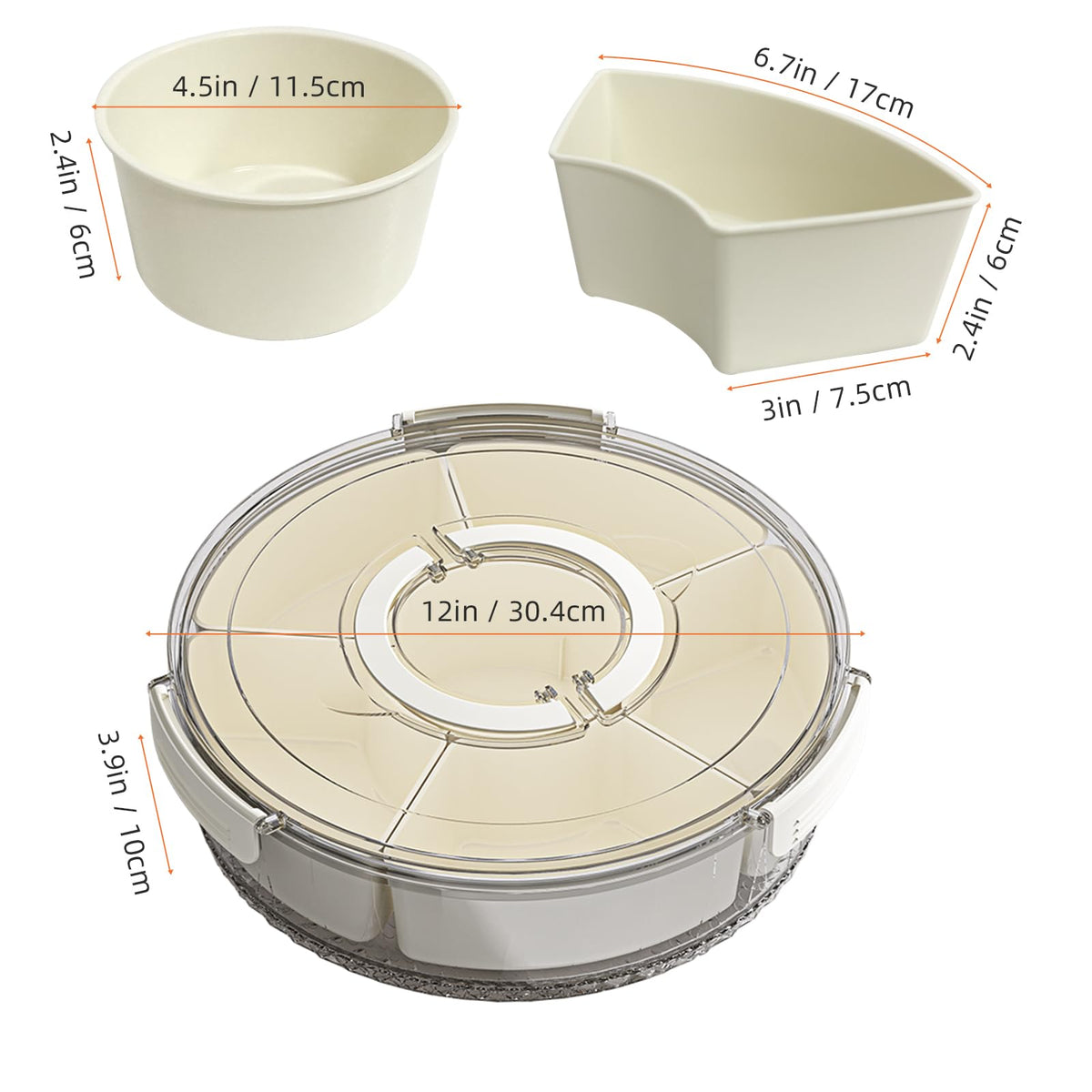 Riyeloi Spinning Serving Tray with Lid, 12 Inch Plastic, White
