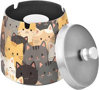 Cat Spattern Splash Ashtray with Lid, Outdoor Ashtrays for Patio