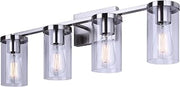 Canarm Twin Lakes 4-Light Vanity Light – Modern Style with Clear Glass Shades, 100W Type A, 28" Wide, Brushed Nickel Finish, Above Mirror Bathroom Lighting