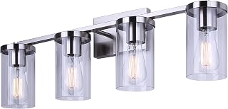 Canarm Twin Lakes 4-Light Vanity Light – Modern Style with Clear Glass Shades, 100W Type A, 28" Wide, Brushed Nickel Finish, Above Mirror Bathroom Lighting