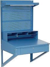 Global Industrial Shop Desk Wall Mount with Pegboard Riser, 34-1/2"W x 30" D x 61" H, Blue