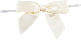 Reliant Ribbon 5170-81005-3X2 Satin Twist Tie Bows - Large Bows, 7/8 Inch X 100 Pieces, Ivory