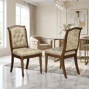 Solid Wood Polyester-Upholstered Dining Chairs Set of by Furnifact – Wood, Brown/Beige, Pack of 2
