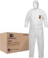 KLEENGUARD A40 Reflex Liquid & Particle Protection Coveralls (47999), Respirator Fit Hood, Storm Flap Zip Front, Elastic Waist, Wrists & Ankles with Thumb Loops, White, 3XL, 25 Garments/Case