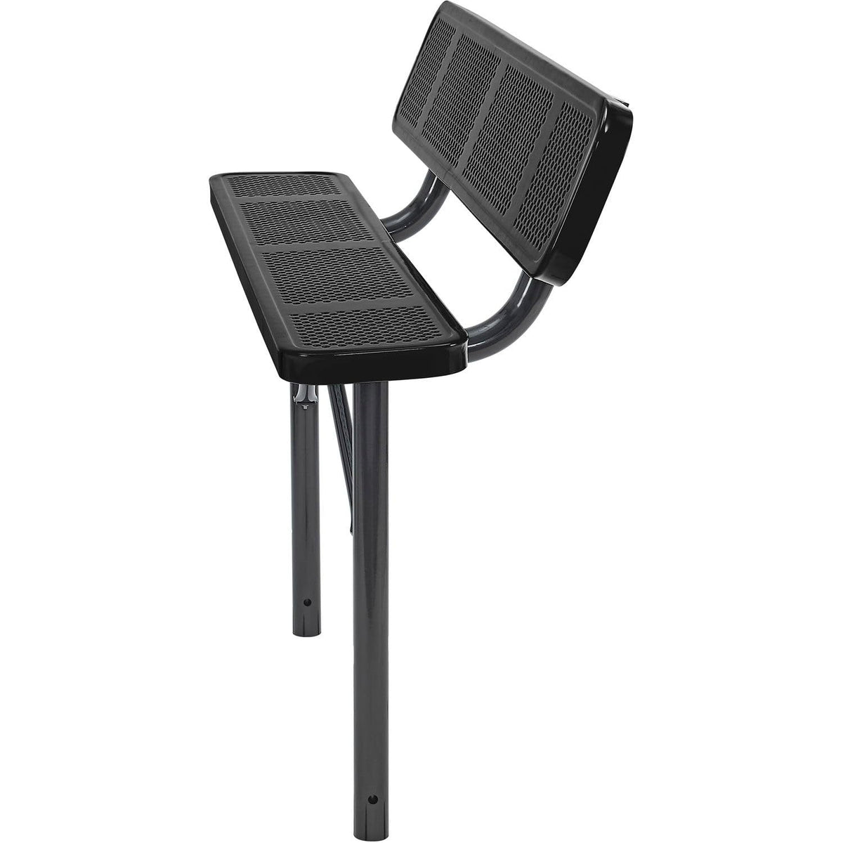 Global Industrial 72" W Outdoor Steel Bench w/Backrest – Perforated Metal, In Ground Mount, Black