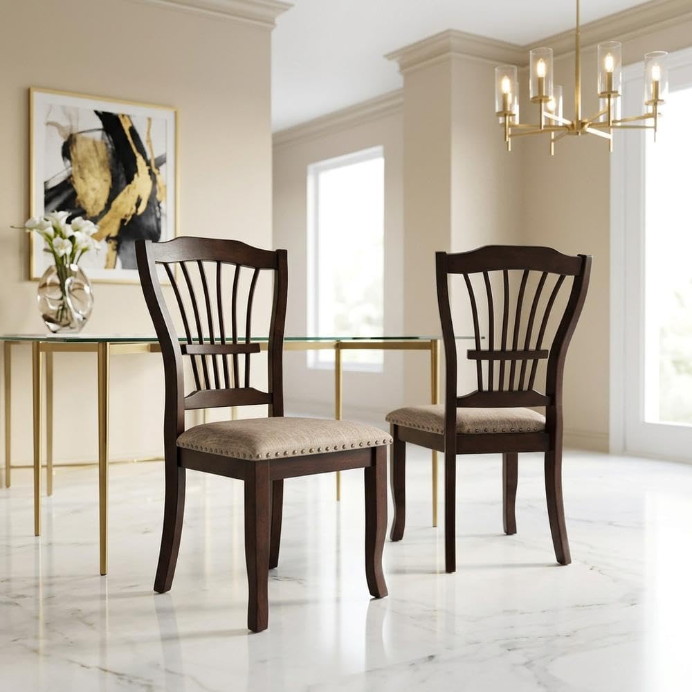 Solid Wood Dining Chairs Set of by Starlight Canyon Home – Wood, Brown, Pack of 2