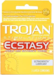 TROJAN Ribbed Ecstasy Condoms - Box of 3 (Packaging May Vary)