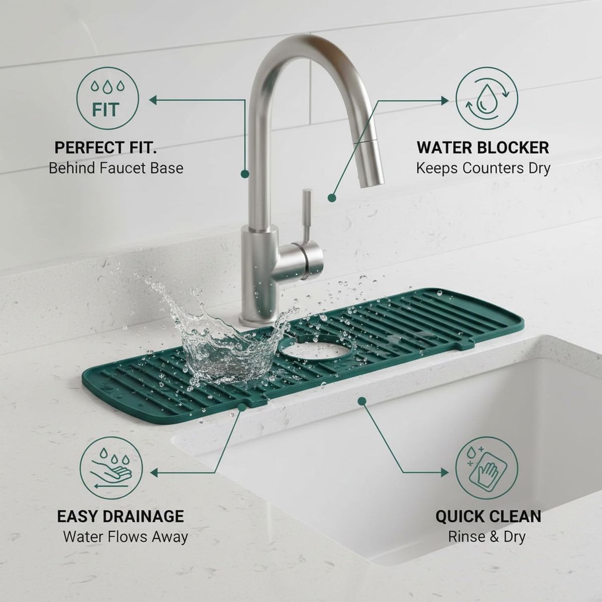 Silicone Splash Guard Mat by Generic – 13.78 x 5.71 x 0.59 in, Silicone, Green, Model J2026K08W16A0810120Z5TIJ