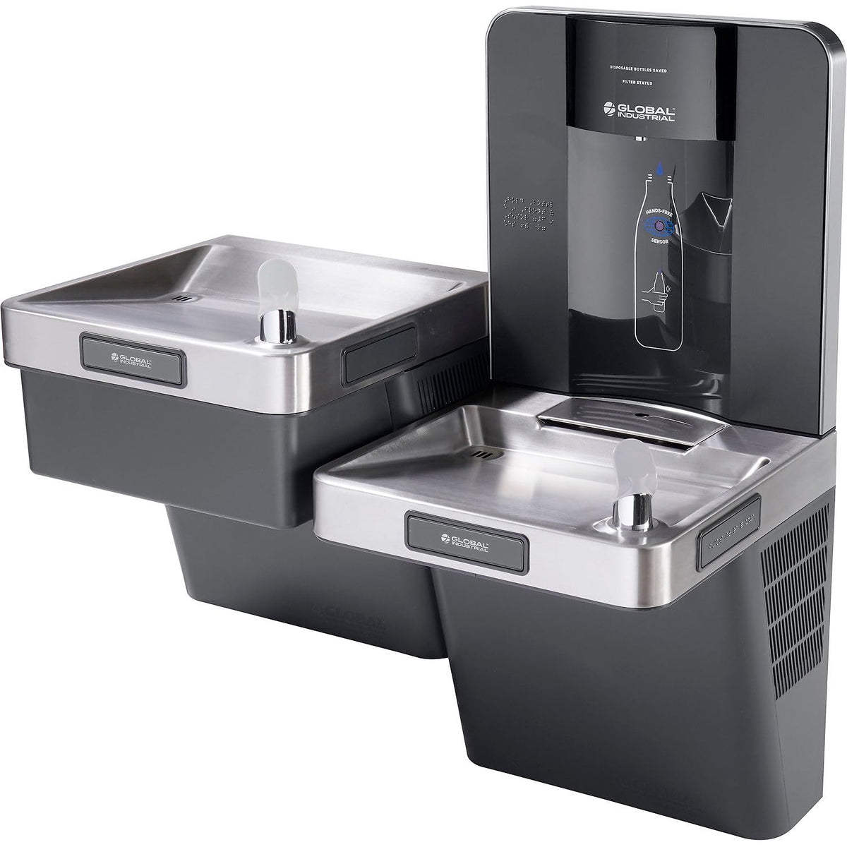 Wall Mount Bi-Level Refrigerated Bottle Filling Station by Global Industrial – Stainless Steel, Gray, Model 761243