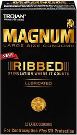 TROJAN Magnum Ribbed Lubricated, 12 Count
