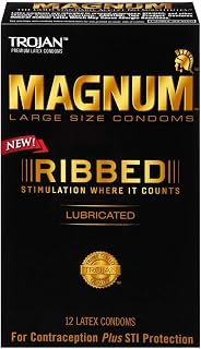 TROJAN Magnum Ribbed Lubricated, 12 Count