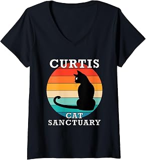 Womens Curtis Cat Sanctuary Group Family Reunion Name V-Neck T-Shirt