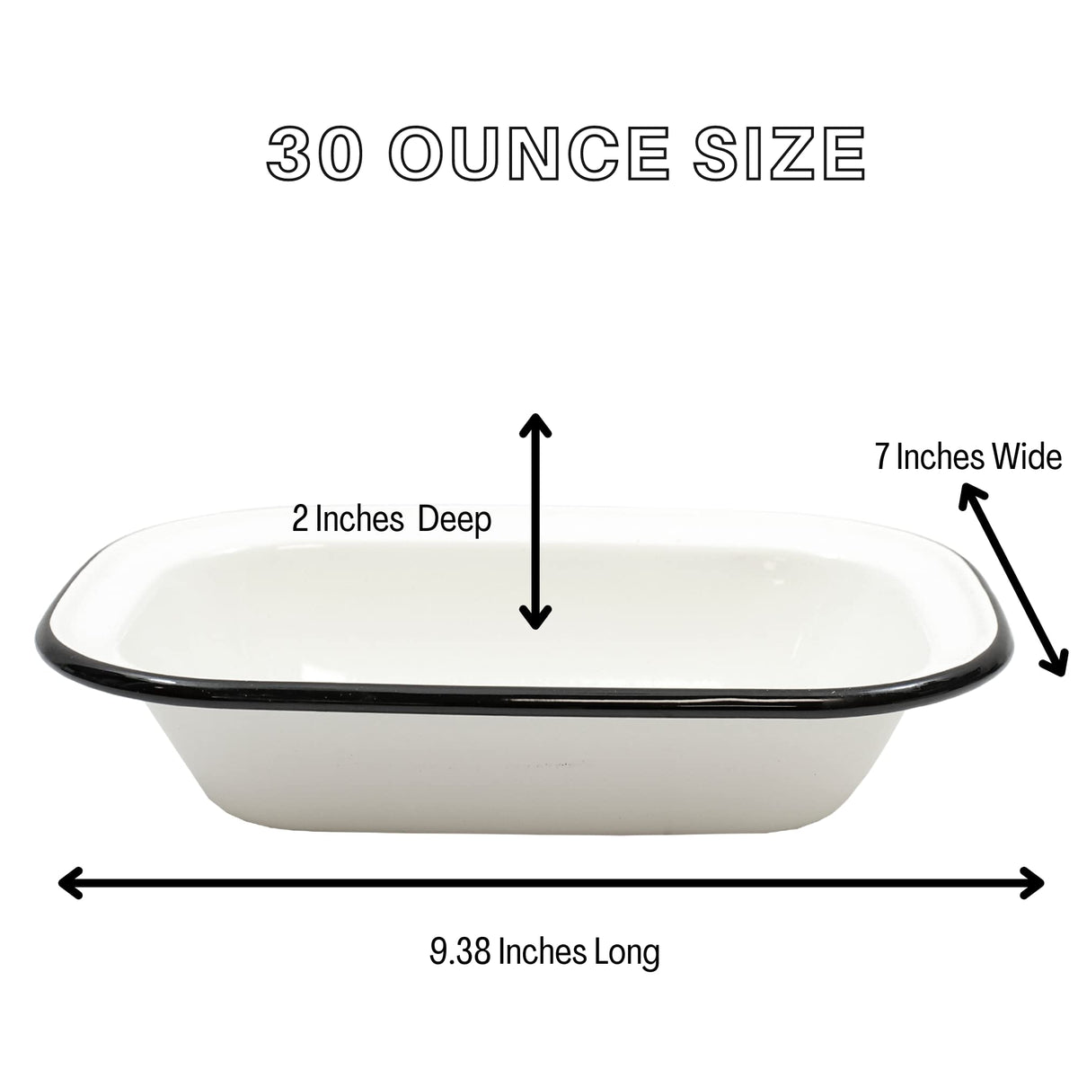 Enamelware Collection Serving Pan by Tablecraft – 9.375" L x 7" W x 2" H, 30.0 ounces, Vitreous Porcelain Enmel Coated Steel, White, Model 80014
