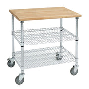 Commercial NSF Mobile Chrome/Silver Steel Utility Wire Cart with Wood Top for Restaurants by HUBERT – 50"L x 26"D, Steel, Model Hubert