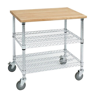 Commercial NSF Mobile Chrome/Silver Steel Utility Wire Cart with Wood Top for Restaurants by HUBERT – 50"L x 26"D, Steel, Model Hubert