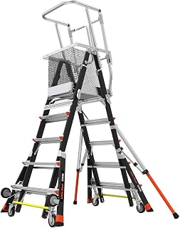 Little Giant Adjustable Safety Cage, 5-9 ft with Wheel Lift, 18509-240 | Telescoping Platform, Type IAA 375 lbs. Special Duty, Enclosed Elevated Platform with Wheel Lift, Fiberglass