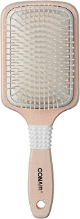 Conair Ceramic Wood Paddle Hair Brush with Nylon Bristles, Cushion Design for All Hair Types, Smooth & Shine Styling, Off White
