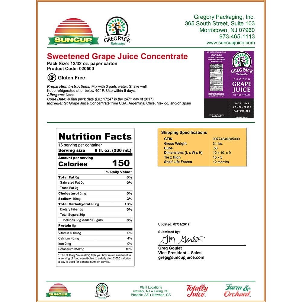 Juice Concentrate - 3 Plus 1 Sweetened Grape by Juice Concentrate Frozen – Pack of 12