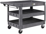 Global Industrial Large Deluxe 3 Shelf Plastic Cart, 5" Rubber Casters, 46"L x 25"W x 33"H