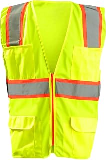 OccuNomix LUX-ATRANS-YXL High Visibility Classic Solid Two-Tone Zipper Surveyor Safety Vest, Class 2, 100% ANSI Polyester Tricot, X-Large, Yellow