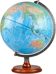 Globe, with Wooden Base Antique Decorative Table Globe 12.5 Inch Embossed Display Clear Text Marking