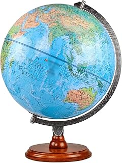 Globe, with Wooden Base Antique Decorative Table Globe 12.5 Inch Embossed Display Clear Text Marking